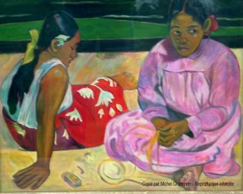 Reproduction tableau de Paul Gauguin : tahitiennes sur la plage